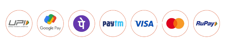 Accepted payment methods: UPI, Google Pay, PhonePe, Paytm, Visa, Mastercard, and RuPay